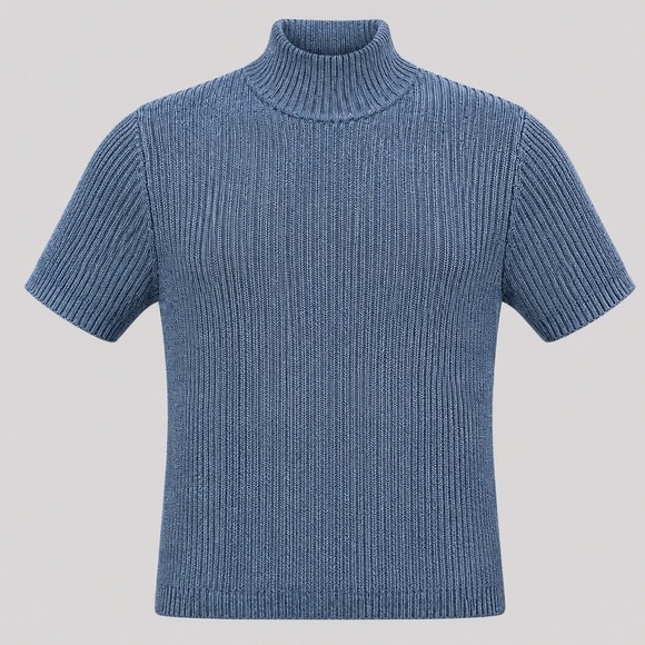 B. Joy Sweaters - Vintage Y2K‎ B.Z. Blue Ribbed Mock Neck Knit Top Womens Medium USA Made NWT